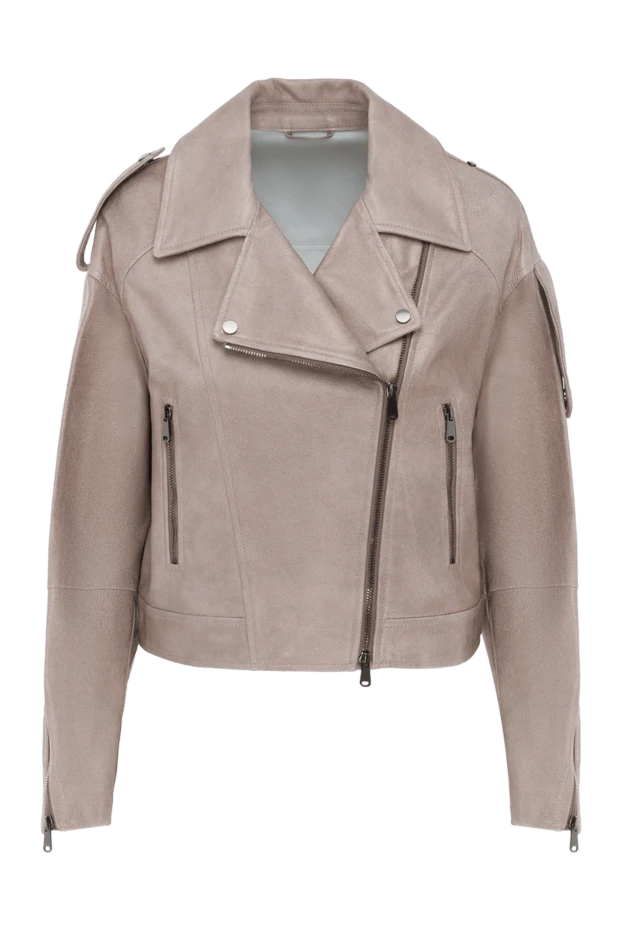 Байкерська шкіряна куртка бежева жіноча - фото 1