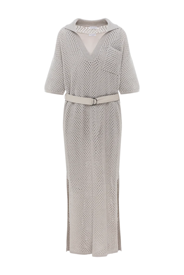 Cotton midi dress with openwork knitting and belt