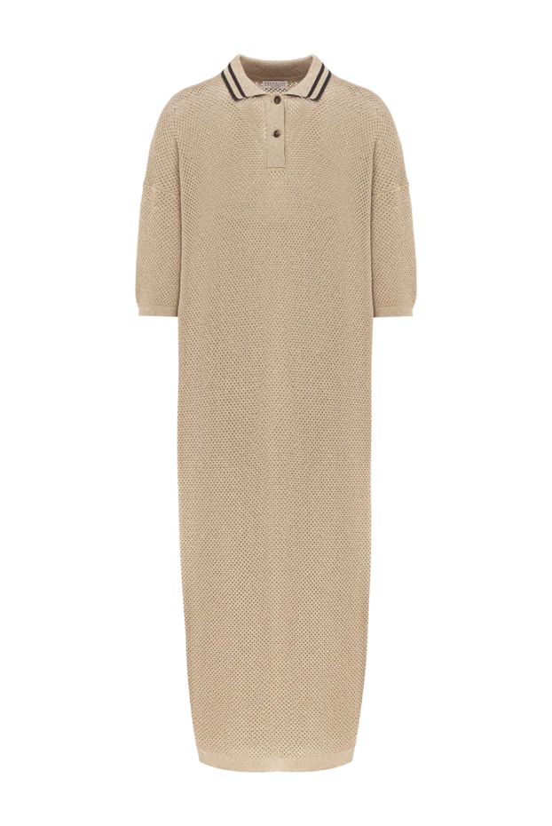 Brunello Cucinelli knitted midi dress with polo collar in beige with short sleeves 188413 - photo 1