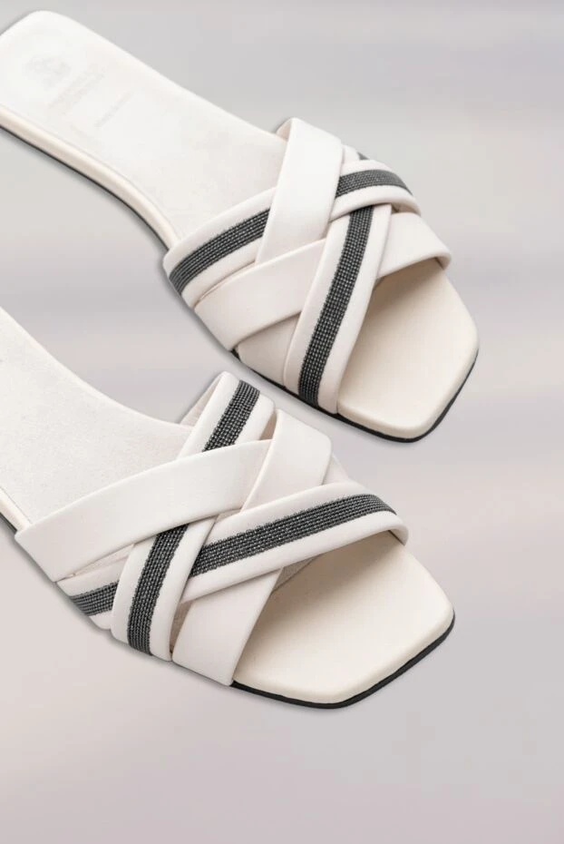 Brunello Cucinelli beige women's leather sandals with chain monili 188415 - photo 2