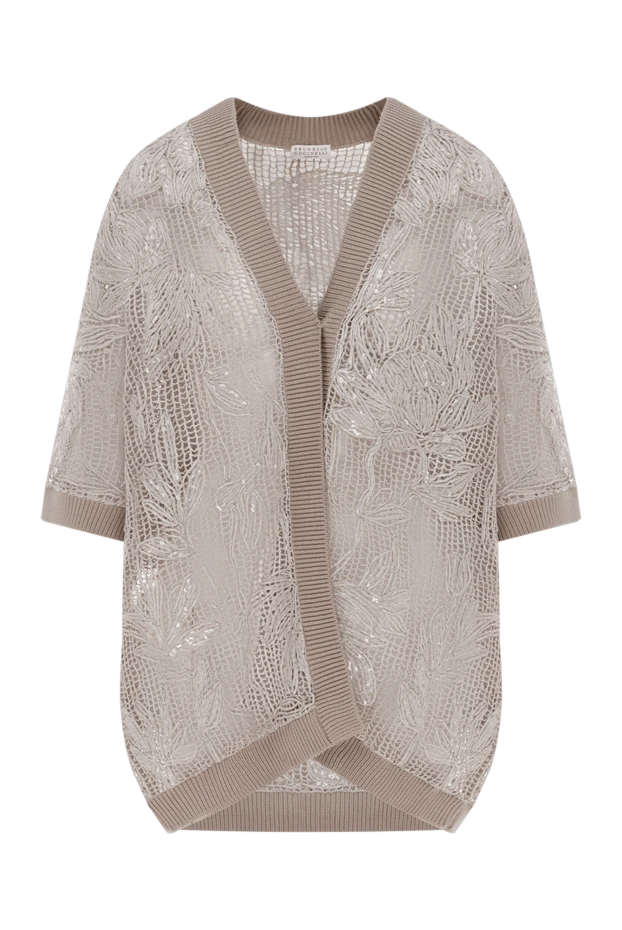 Openwork cardigan with embroidery beige women's cotton