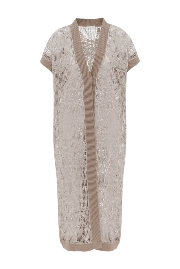 Long cardigan with embroidery beige women's cotton - photo 1