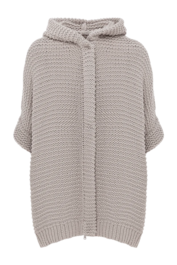 Poncho Style Hooded Cardigan in Mesh Cotton Gray - photo 1