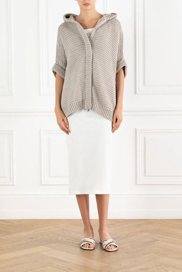 Poncho Style Hooded Cardigan in Mesh Cotton Gray - photo 2