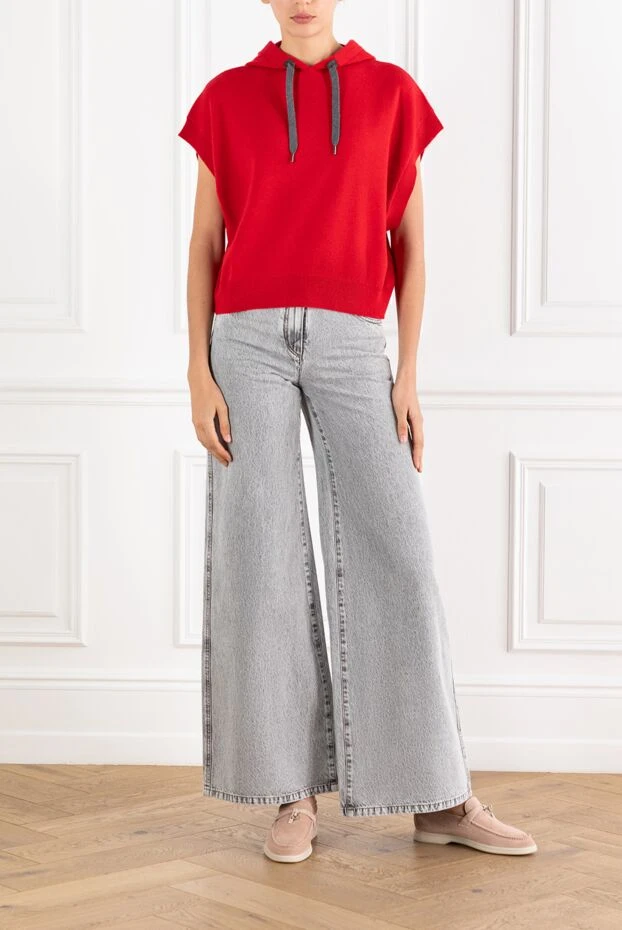 Sleeveless hoodie red wool cashmere silk - photo 2