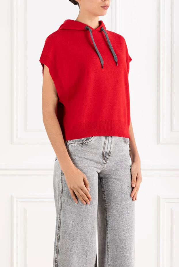 Brunello Cucinelli sleeveless hoodie red wool cashmere silk 188436 - photo 3