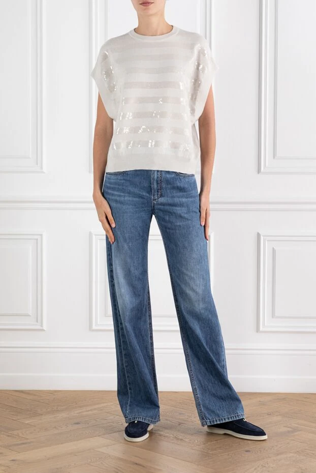 Brunello Cucinelli кашеміровий джемпер без рукавів прикрашений паєтками бежевий 188440 - фото 2