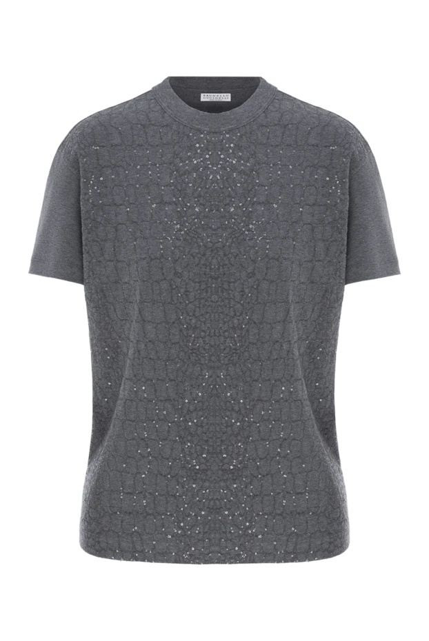 Brunello Cucinelli gray t-shirt with sequin embroidery cotton women's 188442 - photo 1
