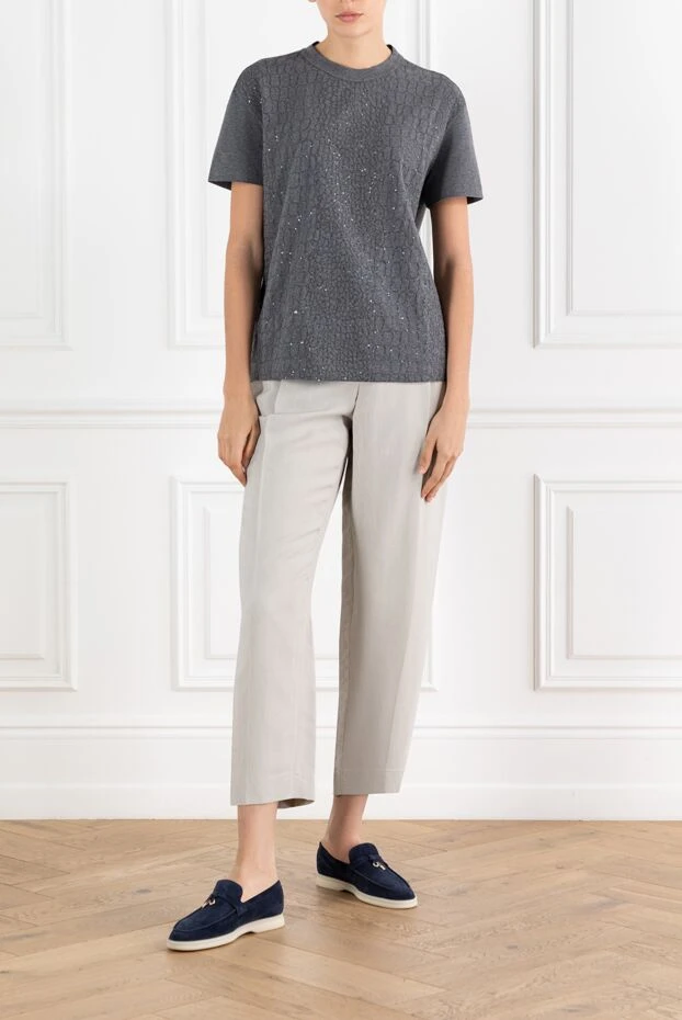 Brunello Cucinelli gray t-shirt with sequin embroidery cotton women's 188442 - photo 2