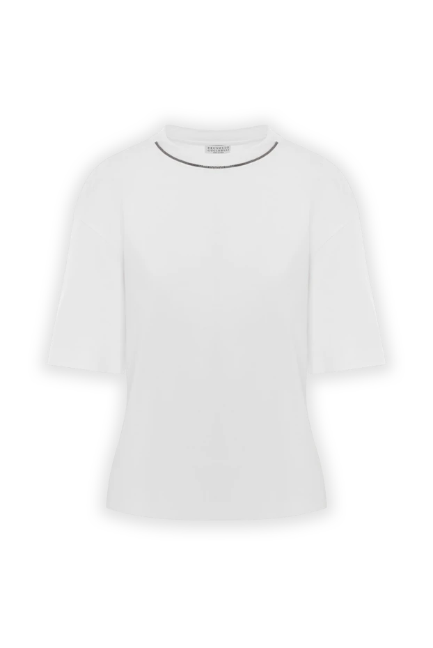 Brunello Cucinelli white women's cotton t-shirt with monile chain 188446 - photo 1