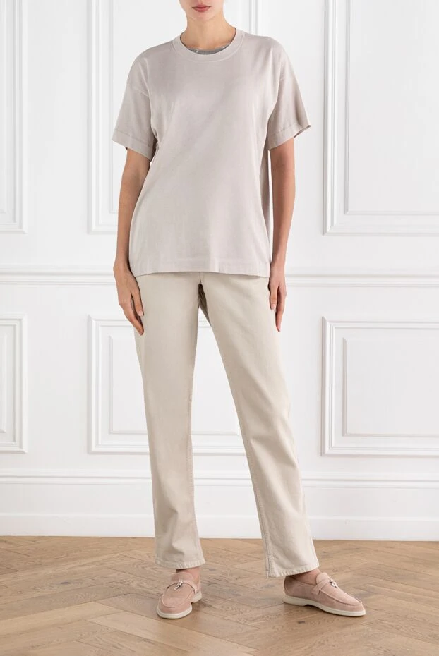 Brunello Cucinelli beige women's cotton t-shirt with monile chain (markdown) 197954 - photo 2