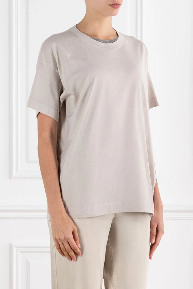 Brunello Cucinelli beige women's cotton t-shirt with monile chain 188448 - photo 3