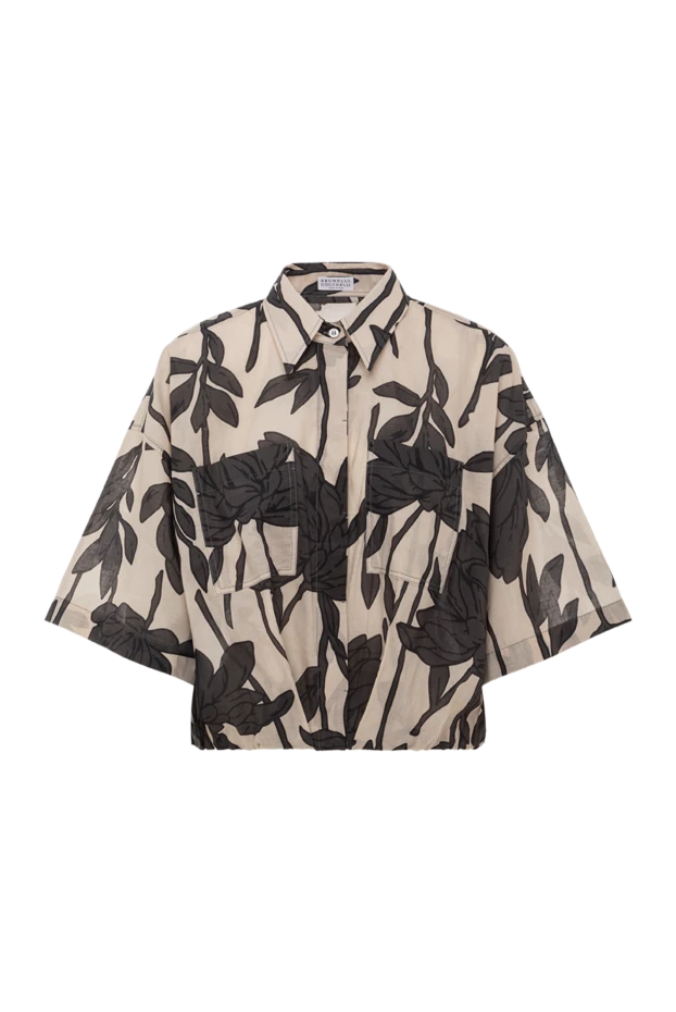 Women's cotton poplin blouse with leaf print beige - photo 1