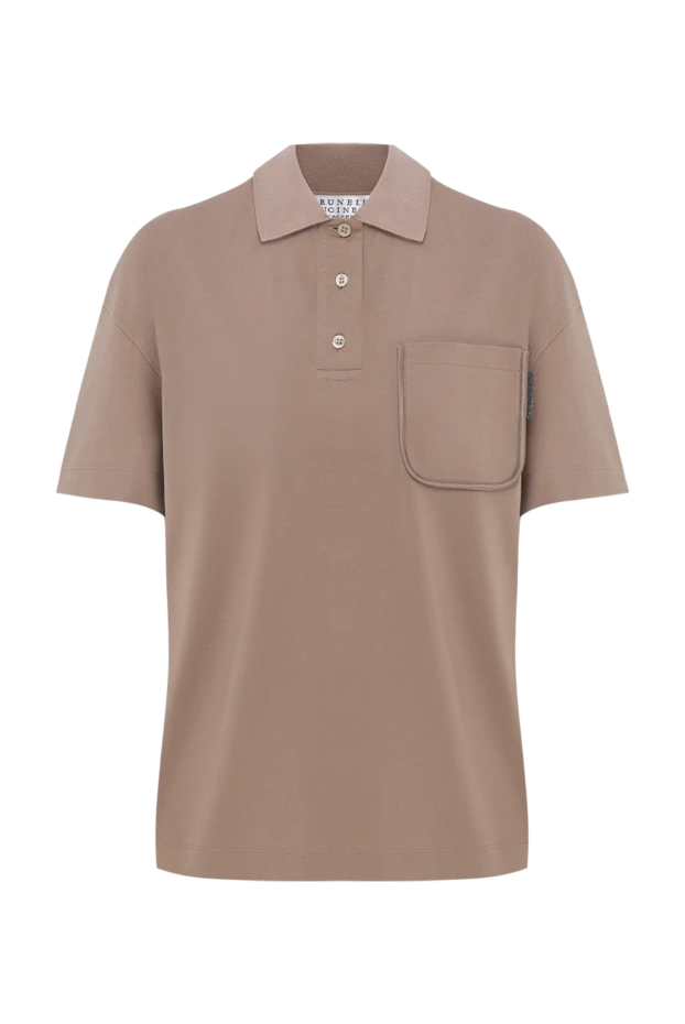 Beige women's polo shirt with chest pocket and cotton monili chain - photo 1