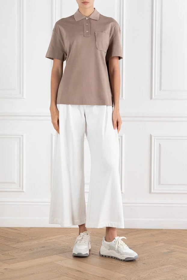 Brunello Cucinelli beige women's polo shirt with chest pocket and cotton monili chain 188464 - photo 1
