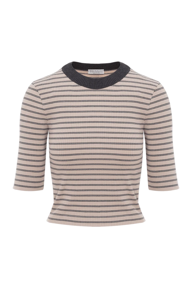 Brunello Cucinelli beige cotton pinstripe top 188468 - photo 1