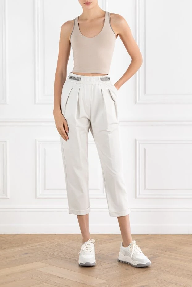 Brunello Cucinelli бежевий трикотажний топ з ланцюжком з обробкою monili 188469 - фото 2