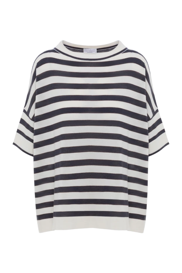 Brunello Cucinelli striped cashmere and silk boat neck t-shirt 188471 - photo 1