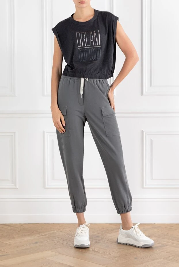 Brunello Cucinelli women's sleeveless gray t-shirt with print 188473 - photo 1