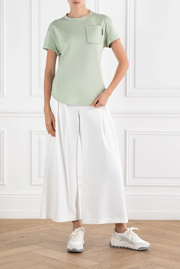 Brunello Cucinelli women's green cotton t-shirt with chest pocket 188476 - photo 1