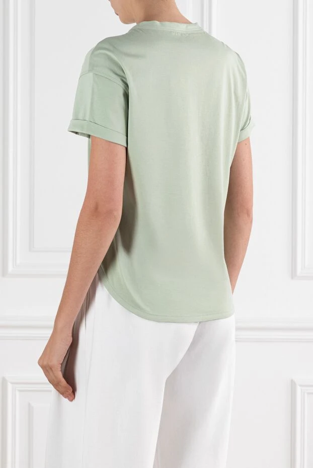 Brunello Cucinelli women's green cotton t-shirt with chest pocket 188476 - photo 3