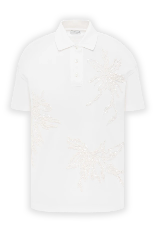 Brunello Cucinelli white women's polo shirt with embroidery and sequins made of cotton 188477 - photo 1