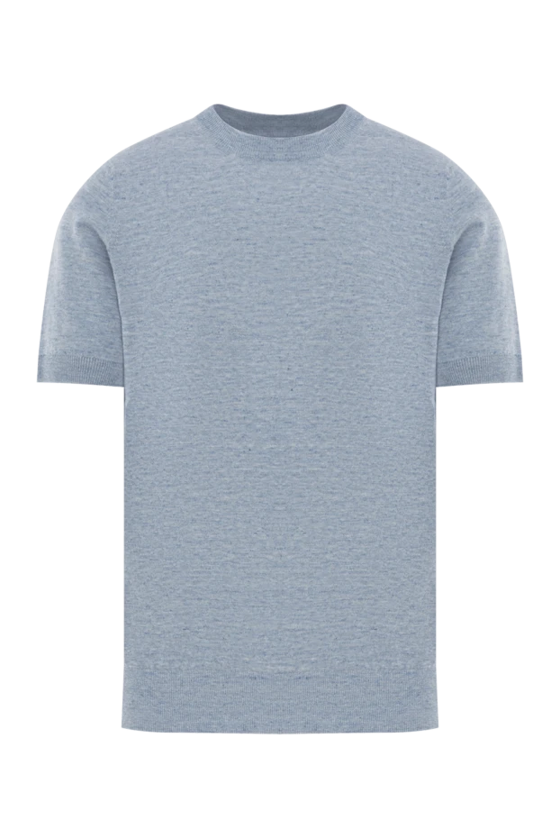 Blue melange linen and cotton men's t-shirt - photo 1