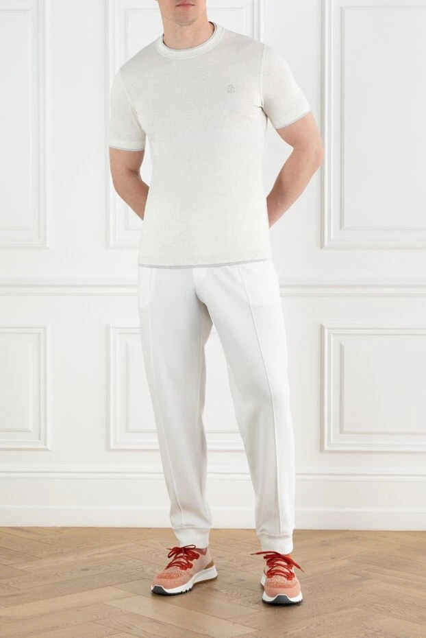 Brunello Cucinelli white men's cotton t-shirt in layered style 188703 - photo 2
