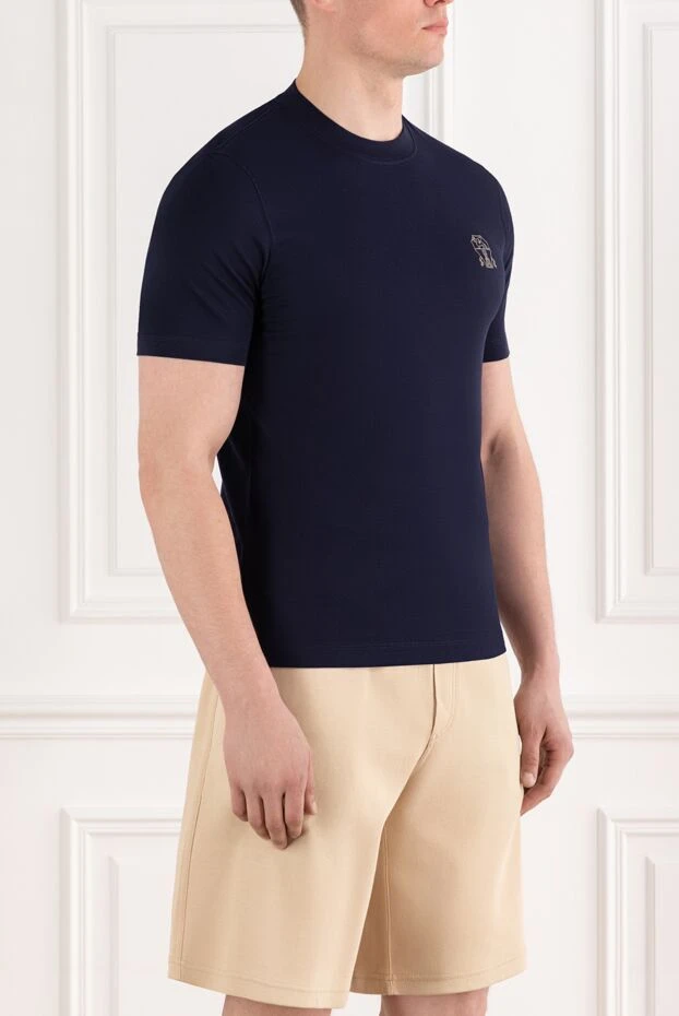 Brunello Cucinelli футболка з вишитим логотипом синя чоловіча з бавовни 188706 - фото 2