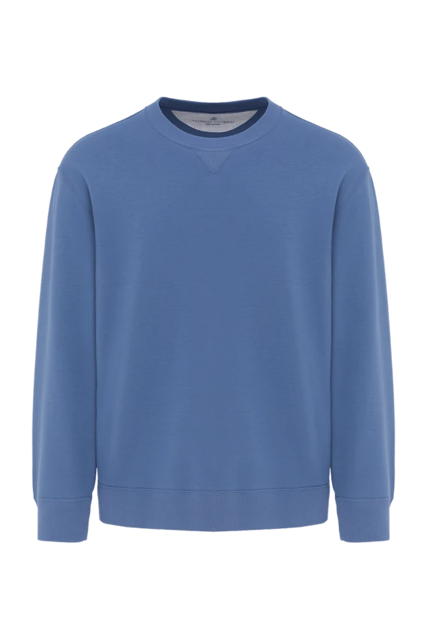 Men's cotton sweatshirt with a round neckline, blue