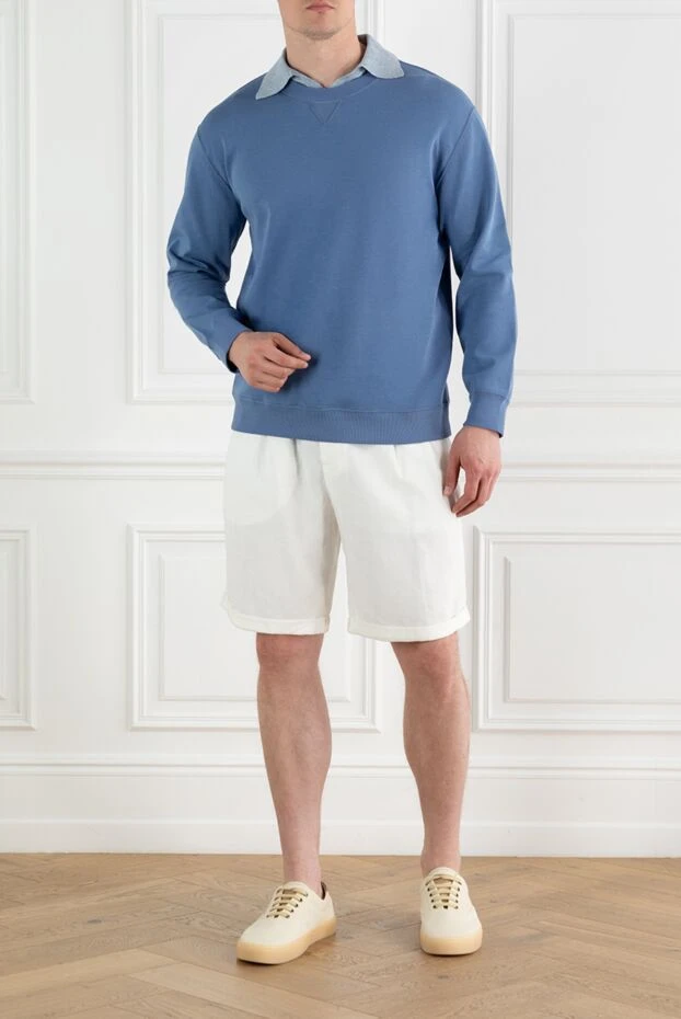 Brunello Cucinelli men's cotton sweatshirt with a round neckline, blue 188712 - photo 2