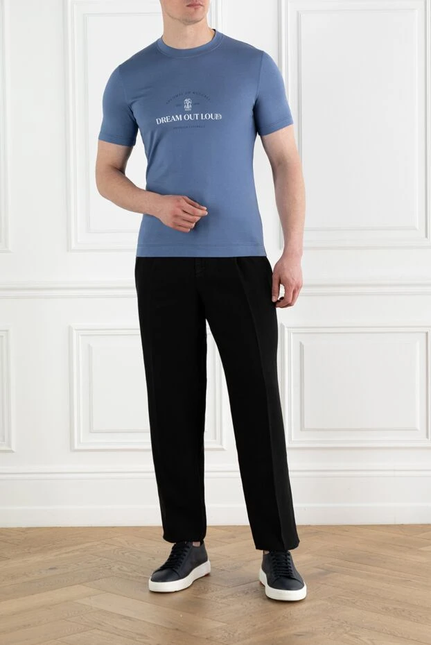 Brunello Cucinelli blue cotton jersey t-shirt with dream out print 188716 - photo 2