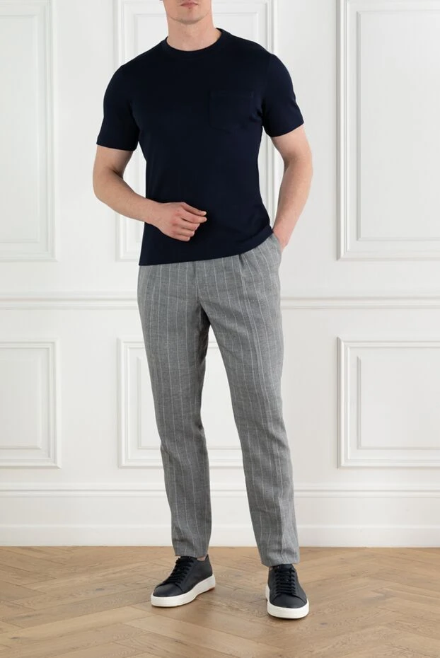 Brunello Cucinelli однотонная синяя футболка из хлопка мужская 188733 - фото 2