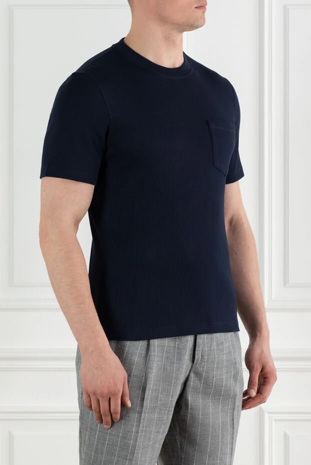 Brunello Cucinelli однотонная синяя футболка из хлопка мужская 188733 - фото 3