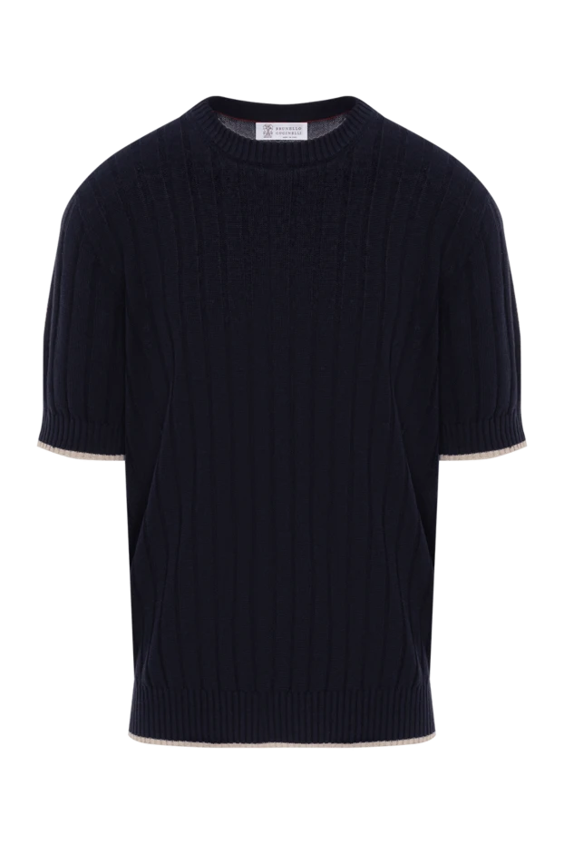 Linen and cotton t-shirt with flat ribbed pattern blue