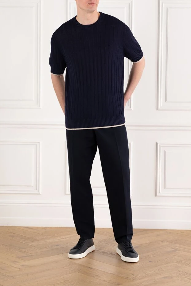 Brunello Cucinelli linen and cotton t-shirt with flat ribbed pattern blue 188741 - photo 2