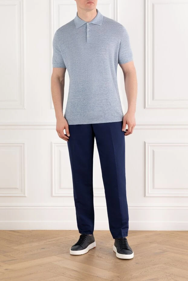 Brunello Cucinelli men's blue melange cotton polo shirt 188747 - photo 2