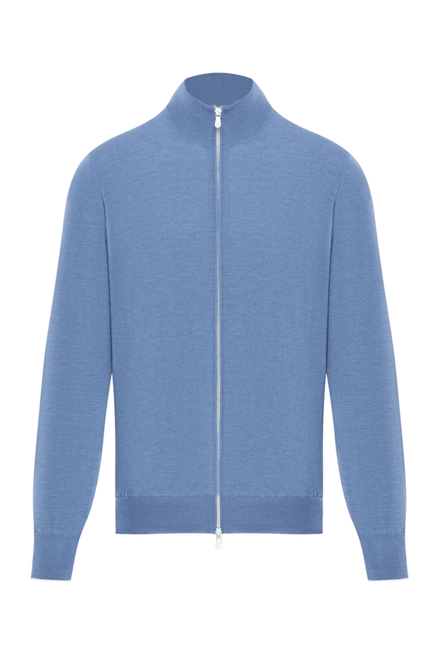 Men's knitted cardigan in blue with a zipper made of cashmere and silk - photo 1