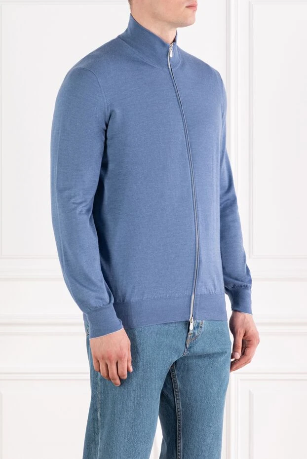 Brunello Cucinelli men's knitted cardigan in blue with a zipper made of cashmere and silk 188761 - photo 3
