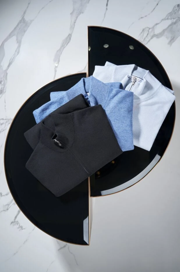 Cashmere turtleneck trouser with half zip fastening in blue - photo 2