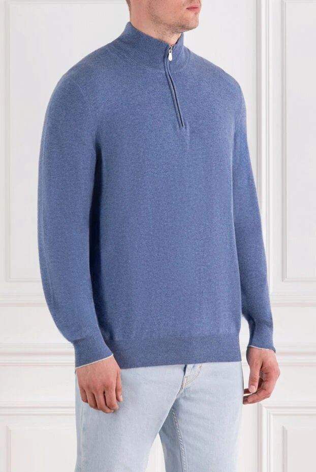 Brunello Cucinelli cashmere turtleneck trouser with half zip fastening in blue 188762 - photo 3