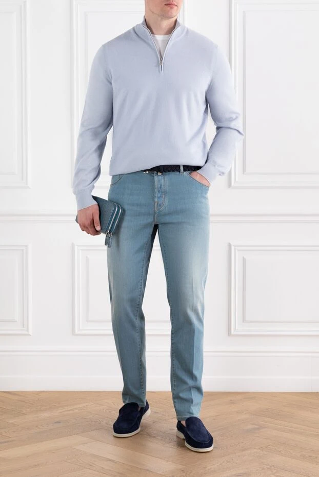Brunello Cucinelli cashmere turtleneck trouser with half zip fastening in light blue 188764 - photo 2