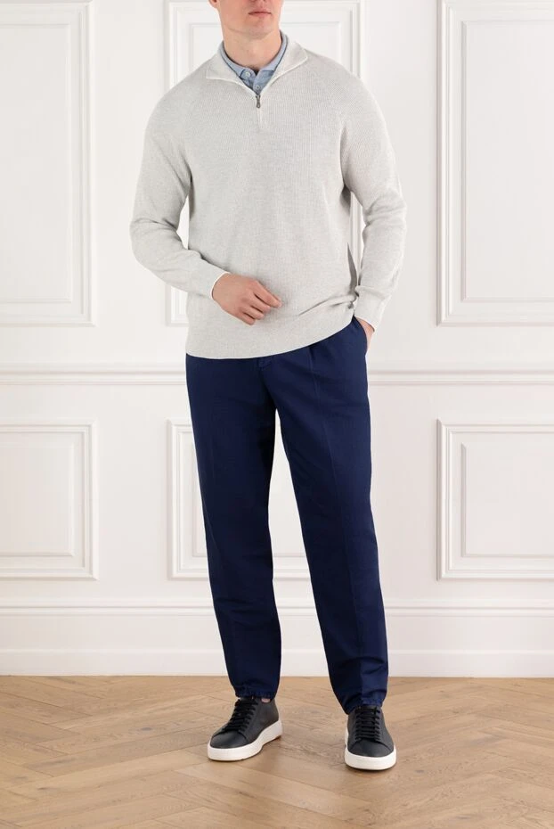 Brunello Cucinelli cashmere turtleneck trouser with half zip in grey 188765 - photo 2