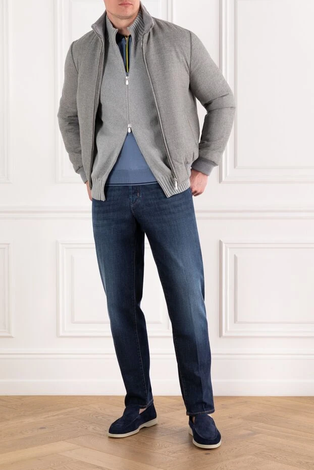 Brunello Cucinelli кардиган мужской трикотажный серый на молнии из хлопка 188766 - фото 2