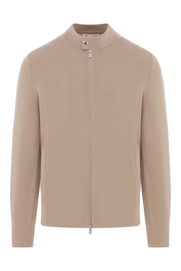 Brunello Cucinelli бежевый кардиган на молнии из хлопка с воротником на кнопке 188767 - фото 1