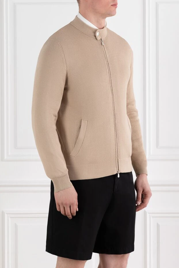 Brunello Cucinelli бежевий кардиган на блискавці з бавовни з коміром на кнопці 188767 - фото 3