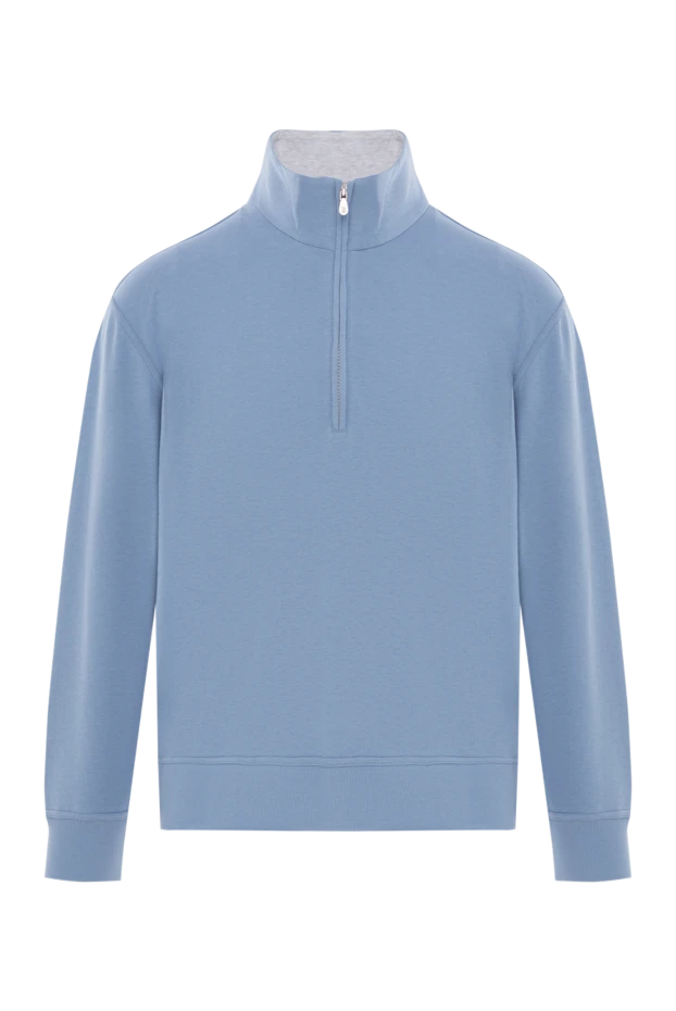Cotton troyer with high collar and zip light blue