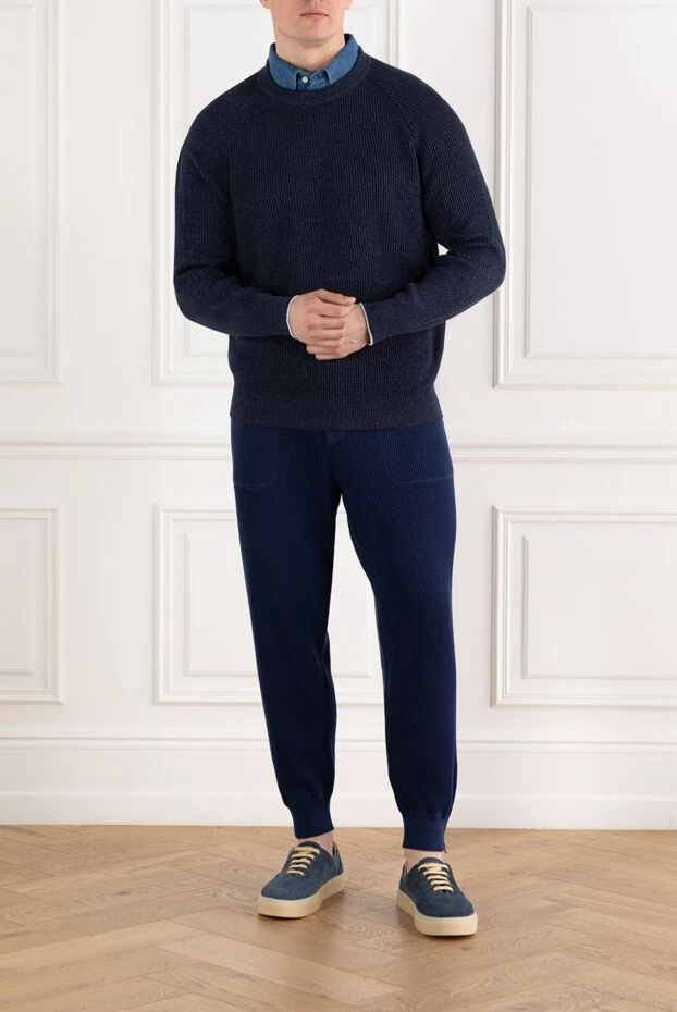 Brunello Cucinelli men's blue ribbed jumper with raglan sleeves 188770 - photo 2