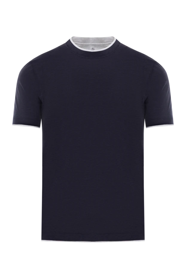 Blue cotton jersey crew neck t-shirt with layered effect - photo 1