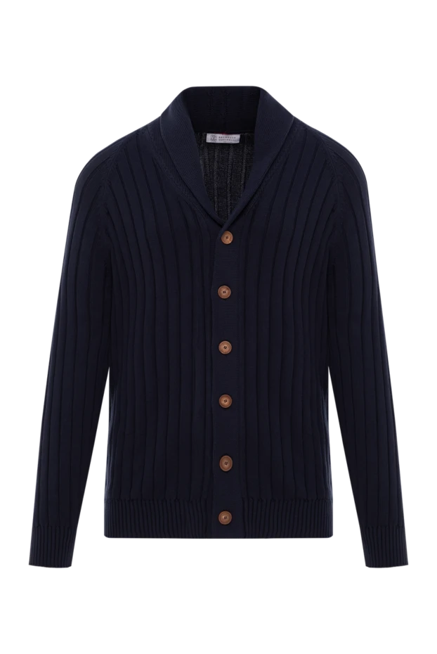 Brunello Cucinelli navy blue ribbed cotton button down cardigan 188775 - photo 1
